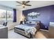 This cozy bedroom features a large window, a grey bed, and a navy accent wall at 8862 Chestnut Hill Ln, Highlands Ranch, CO 80130