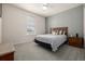 A cozy bedroom featuring neutral tones, a plush bed, and a bright window with neighborhood views at 8230 S White Crow St, Aurora, CO 80016