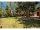 Large backyard featuring a manicured lawn, mature trees, and outdoor seating under a shaded pergola at 5000 S Chester St, Greenwood Village, CO 80111