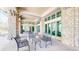 The community's covered patio has lounge furniture and is surrounded by beautiful windows at 601 W 11Th Ave # 1109, Denver, CO 80204