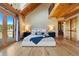Comfortable bedroom with vaulted ceilings, hardwood floors, and access to a balcony with scenic views at 280 Hess Ave, Golden, CO 80401