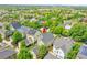 Aerial view of home and surrounding neighborhood with mature trees at 3212 Fulton St, Denver, CO 80238