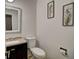 This half bathroom features neutral tones, a granite vanity, and modern fixtures at 1517 S Owens St # 5, Denver, CO 80232