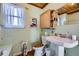 Charming bathroom with pedestal sink and wooden accents at 347 Buena Vista, Palmer Lake, CO 80133