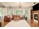 Beautiful living room with a fireplace, large windows, hardwood floors, and elegant lighting at 3502 Birch Ave, Parker, CO 80134