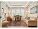 Home office showcasing beamed ceilings, natural light and hardwood floors at 3502 Birch Ave, Parker, CO 80134
