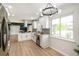 Stylish kitchen with white cabinets, stainless steel appliances, and unique lighting fixtures at 423 Nile St, Aurora, CO 80010