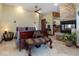 Spacious bedroom features neutral tones, stone fireplace, and ceiling fan at 167 Independence Cir, Breckenridge, CO 80424