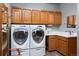 Well-equipped laundry room with modern washer and dryer, countertop space, and ample cabinet storage at 3935 Pierson St, Wheat Ridge, CO 80033
