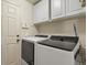 Modern laundry room with sleek washer and dryer, plus extra storage at 1457 Rosedale St, Castle Rock, CO 80104