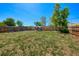 Large, fenced backyard with a shed and garden beds, providing ample space for outdoor activities at 2852 W Ellsworth Ave, Denver, CO 80219