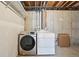 Basement laundry area featuring front loading washer and dryer hookups at 17476 E Bellewood Cir, Aurora, CO 80015