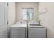 Clean laundry room showcases a modern washer and dryer set and ample lighting at 2010 E 125Th Pl, Thornton, CO 80241