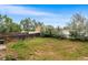 View of backyard featuring a mix of grass and weeds with trees and fencing at 5168 Goshawk St, Brighton, CO 80601