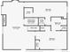 Basement floor plan features bedrooms, Gathering room with fireplace, utility rooms, and bathroom at 10393 Deerfield Rd, Franktown, CO 80116