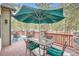 Inviting outdoor deck with seating, stone accents, and lush forest views at 1662 Gore Dr, Larkspur, CO 80118