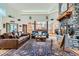 Inviting living room with a stone fireplace, plush leather sofas, and a striking area rug at 1662 Gore Dr, Larkspur, CO 80118