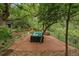 Outdoor patio features brick flooring, a comfortable seating area, and mature trees at 116 Monarch St, Louisville, CO 80027