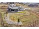 Aerial view of a modern home featuring a spacious yard with landscaping and fenced perimeter at 6736 S Flanders Ct, Aurora, CO 80016