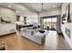 Spacious living room with hardwood floors, large windows, modern furniture, and a fireplace at 6736 S Flanders Ct, Aurora, CO 80016