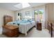 Bright bedroom with a skylight, lots of natural light, and white curtains at 6895 S Norfolk St, Foxfield, CO 80016
