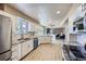 Updated kitchen with white cabinets, stainless steel appliances, and modern countertops at 4160 E 115Th Pl, Thornton, CO 80233