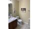 Cozy half-bathroom features a classic sink, toilet, and decorative artwork, adding a touch of charm at 15346 Heritage Cir, Thornton, CO 80602