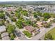Charming neighborhood aerial view with mature trees and well-maintained homes, with mountain views in the background at 5175-5185 Simms Pl, Wheat Ridge, CO 80033