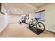 Finished basement features a home gym with exercise bike, weights, and mirror for convenient workouts at 9825 S Iris Ct, Littleton, CO 80127