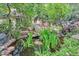 Secluded backyard pond surrounded by lush greenery, rocks and landscaping at 28 Indian Paintbrush Dr, Golden, CO 80401