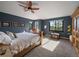 Serene bedroom featuring a king-sized bed, calming blue walls, and natural light at 31518 Niakwa Rd, Evergreen, CO 80439