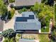 Aerial perspective of a home with solar panels, surrounded by lush greenery and neighborhood charm at 10765 Fremont Dr, Parker, CO 80134