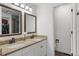 Bathroom featuring double sinks, granite countertop, and a separate toilet room at 5332 S Lisbon Way, Centennial, CO 80015