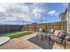 Inviting backyard with patio, artificial grass, stylish outdoor furniture and a tall wooden fence at 11009 Gaylord St, Northglenn, CO 80233