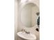 Bathroom features a modern sink and a large oval mirror at 2417 Mountain Sky Dr, Fort Lupton, CO 80621