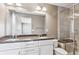 Modern bathroom with double vanity and shower at 10298 Tall Oaks Cir, Parker, CO 80134