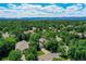 Aerial view showcasing the neighborhood with lush trees, a well-maintained landscape, and mountain views at 74 Blue Heron Dr, Greenwood Village, CO 80121