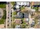 An aerial view of a residential neighborhood shows tidy yards, street parking, and single-Gathering homes at 2921 Newton St, Denver, CO 80211