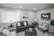Comfortable living room featuring a stylish sofa, modern decor, and ample natural light from the large window at 2696 S Grove St, Denver, CO 80219