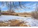 Snowy backyard with a mix of grass and foliage at 4678 S Salida St, Aurora, CO 80015