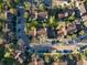 Aerial view of the community, showcasing lush landscaping and well-maintained streets at 1239 S Flower Cir # C, Lakewood, CO 80232