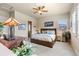 Inviting main bedroom features a ceiling fan, ensuite bathroom, and natural light at 4473 Echo Dr, Larkspur, CO 80118