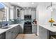 Modern kitchen with gray cabinets, stainless steel appliances, and a bright, airy atmosphere at 4589 Quandary Peak St, Brighton, CO 80601
