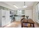 Well-lit kitchen with stainless steel appliances, light green cabinetry, and a dining table at 1629 S Deframe St # B8, Lakewood, CO 80228