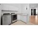 This laundry room is equipped with sleek appliances, ample cabinets, counter space and a sink at 6425 Tremolite Dr, Castle Rock, CO 80108