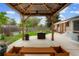 View of backyard featuring a fire pit and covered outdoor seating area with a well maintained yard at 4994 S Independence Way, Littleton, CO 80123