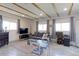 Spacious living area with wood beam ceilings, comfortable seating, and natural lighting at 2561 S Carey Way, Denver, CO 80222