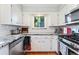 Bright kitchen with stainless steel appliances, granite countertops, white cabinets, and subway tile backsplash at 511 S Pennsylvania St, Denver, CO 80209