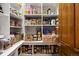 Walk-in pantry with shelving stocked with dry goods and various food items at 646 Ruby Trust Dr, Castle Rock, CO 80108