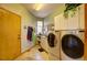 Well-equipped laundry room with modern machines, storage cabinets and a convenient sink area at 2941 Castle Butte Drive Dr, Castle Rock, CO 80109